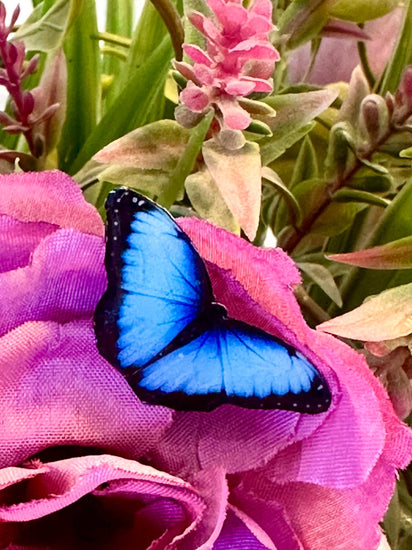 Blue  Monarch Handmade tin Butterfly lapel brooch pin