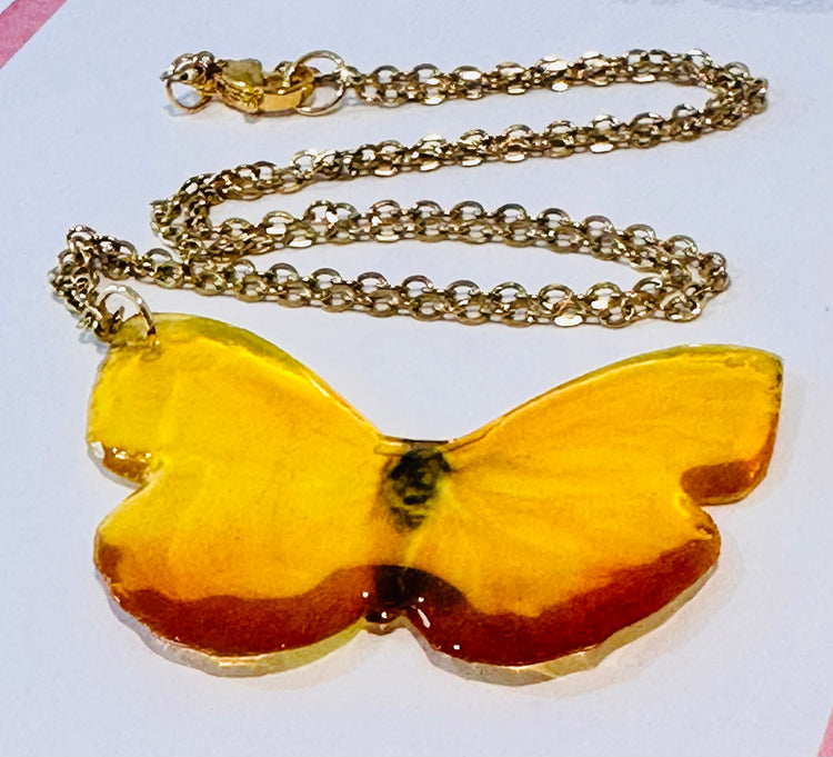 Orange Barred Sulphur Butterfly earrings and pendant.