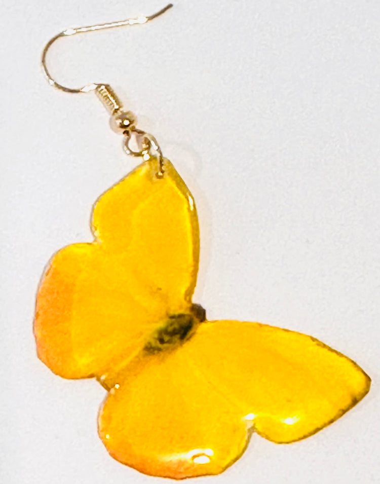 Orange Barred Sulphur Butterfly earrings and pendant.