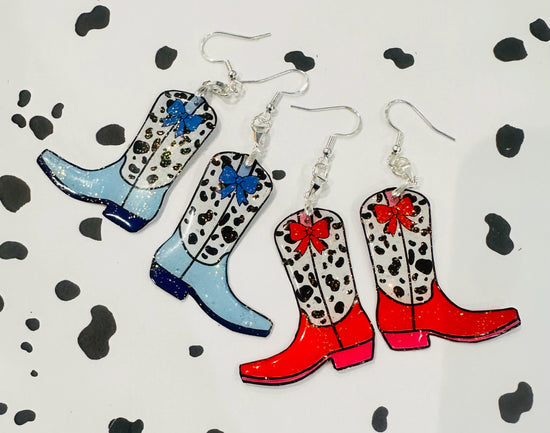 Handcrafted tin Cowgirl boot earrings