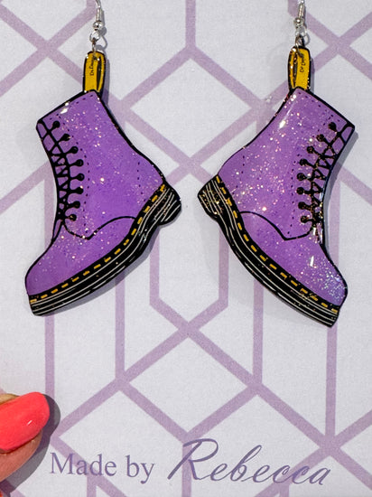 Unique Lilac Dr Marten handmade earrings