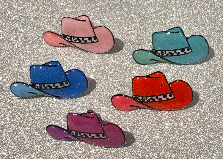 cowboy hat pin lots of colours pink blue green purple red