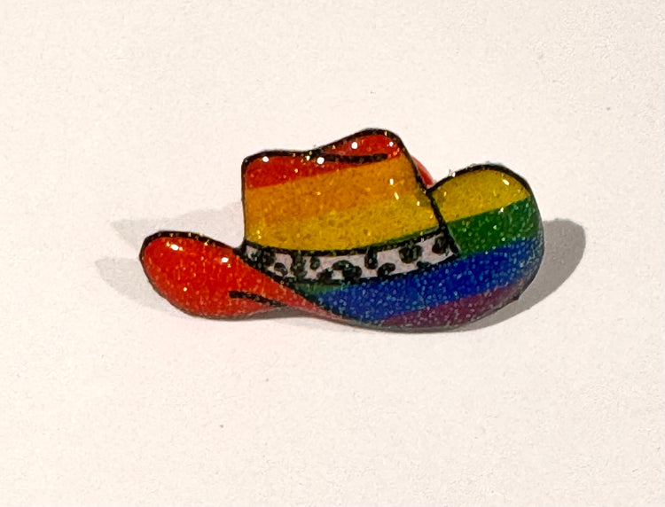 rainbow cowgirl hat enamel pin