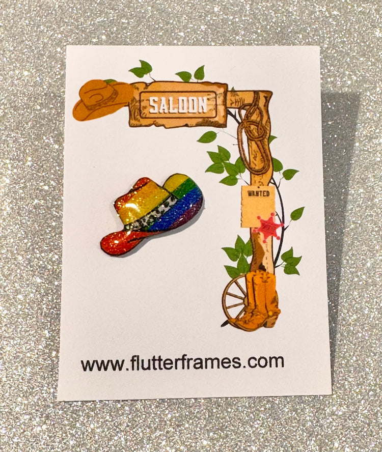 Pride festival rainbow cowboy hat pin