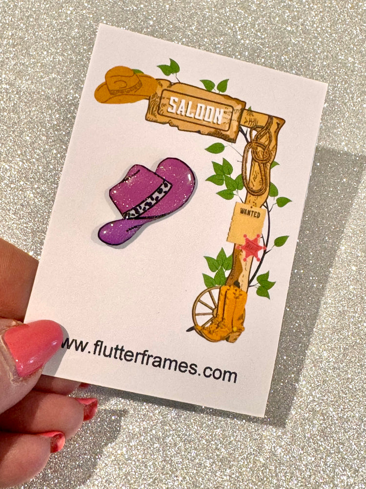 purple cowboy hat pin