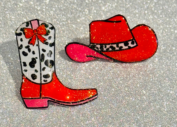 red cowboy boots and hat unique pins