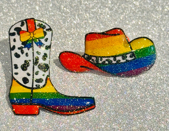 rainbow cowboy boots and hat unique pins