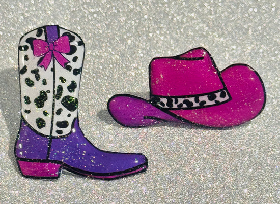 cowboy boots and hat unique pins purple