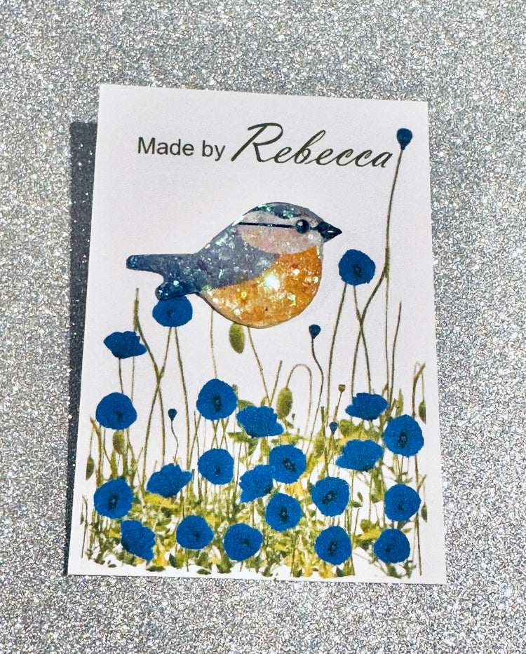 handmade recycled  Bluetit enamel pin