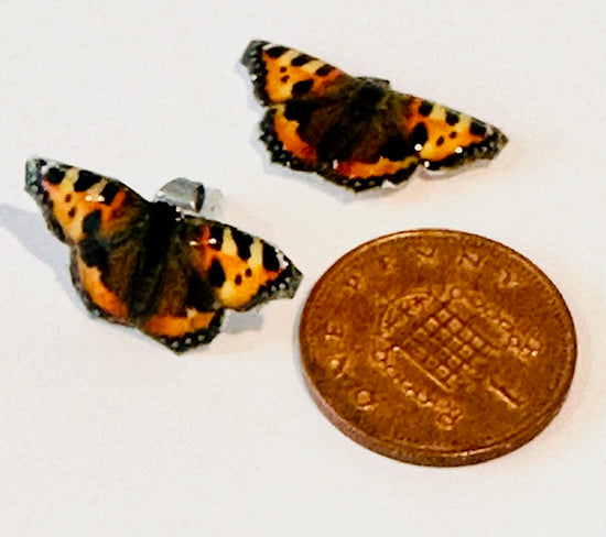 Small Tortoiseshell stud butterfly earrings handmade