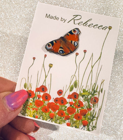 Red peacock butterfly pin