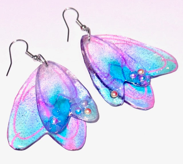 Mermaid Fairy Wing Earrings . Pink and Lilac. Magical