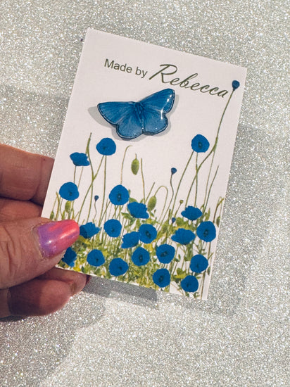 Common Blue handmade butterfly enamel pin