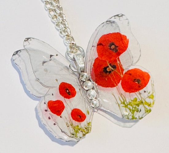  red poppy resin unique chain pendant