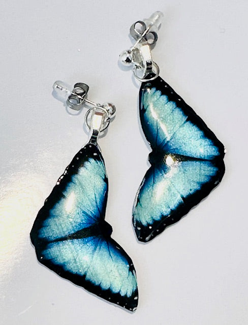 blue morpho butterfly resin  earrings and pendant