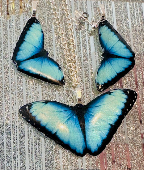 Blue morpho resin pendant handmade