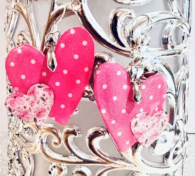 Pink heart drop earrings