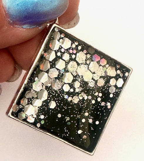 square glitter shining pendant handmade