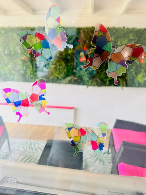 Stained glass effect decor. Butterfly Sun catchers, 3d butterfly stickers