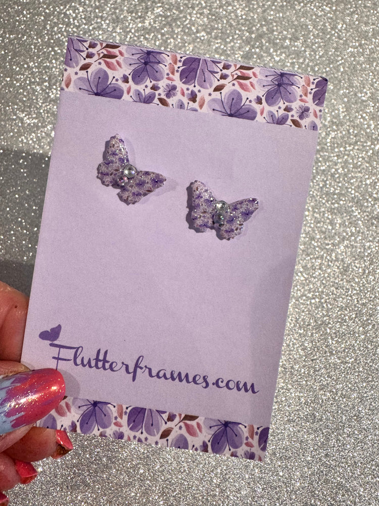 lilac butterfly stud earrings