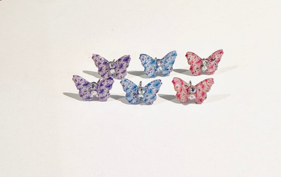 pink , blue and purple butterfly stud earrings