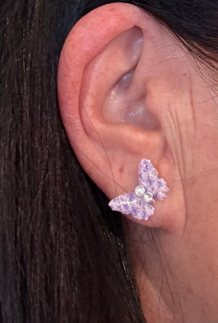 lilac butterfly stud