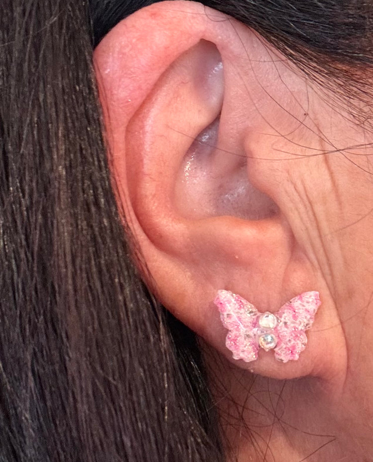 pink butterfly stud