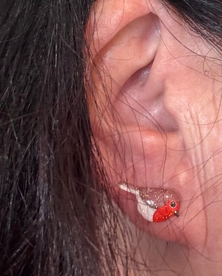 robin red breast handmade stud earrings