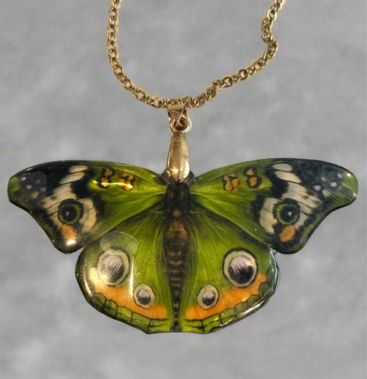 Green Peacock hand crafted unique butterfly pendant