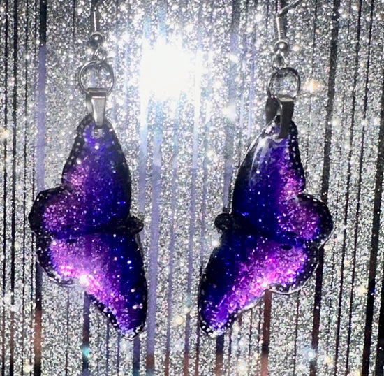 Unique purple butterfly handmade earrings by Flutterframes