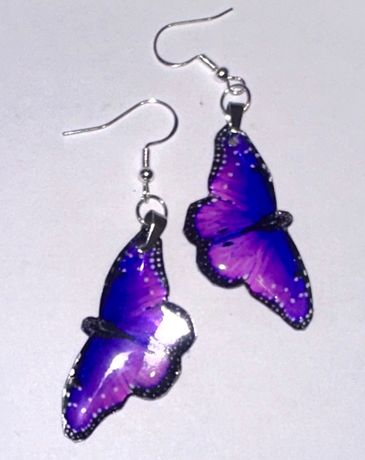 Unique purple butterfly handmade earrings