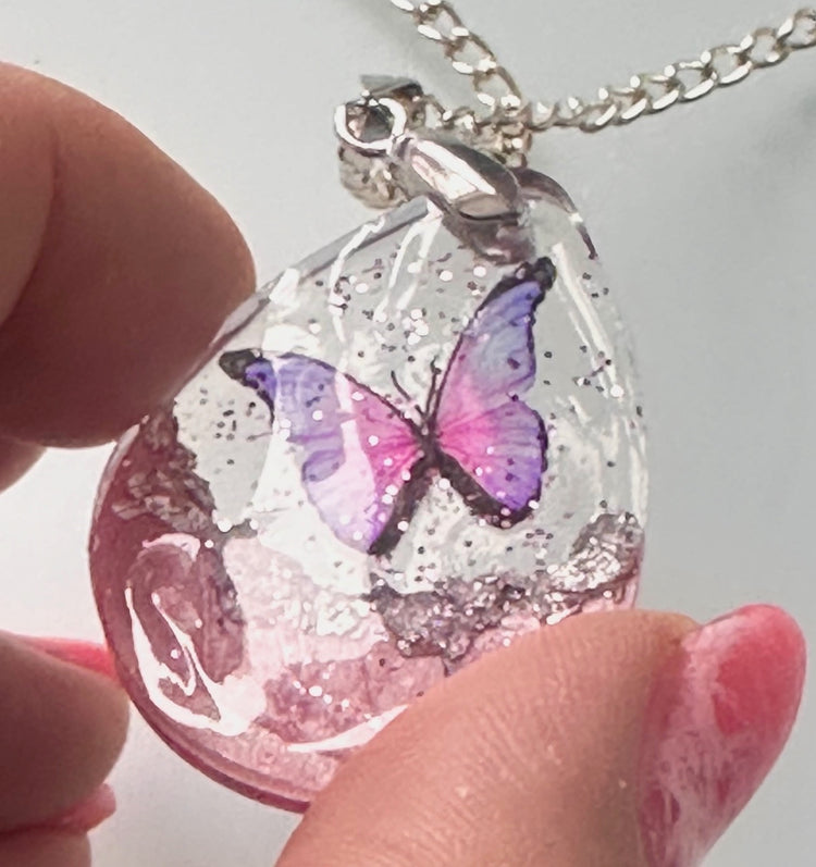 pink and purple butterfly pendant. Hand crafted