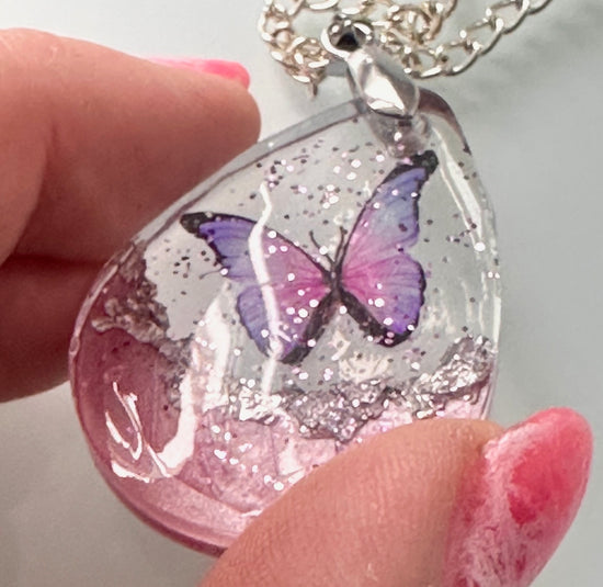 Beautiful pink and purple butterfly pendant gift