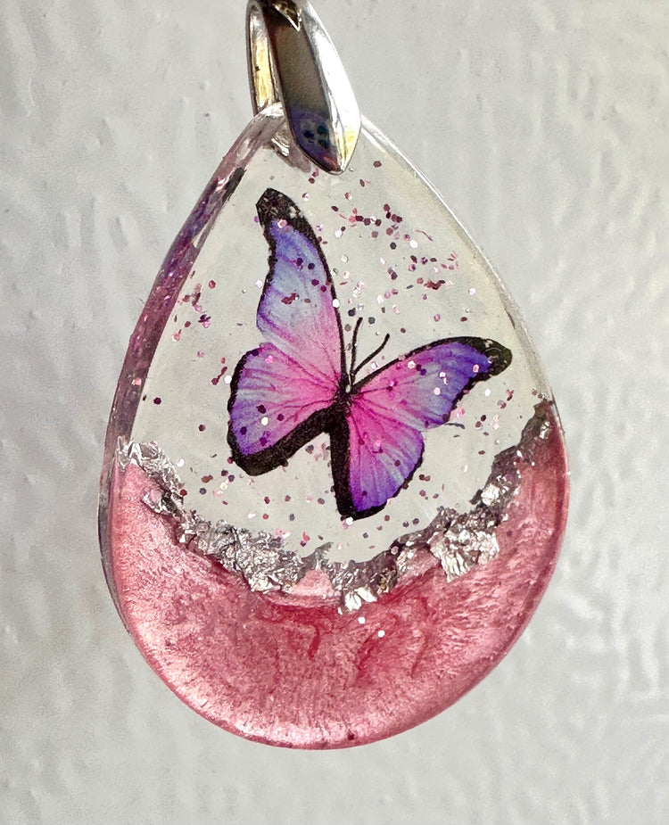 Beautiful pink butterfly pendant  daughter gift