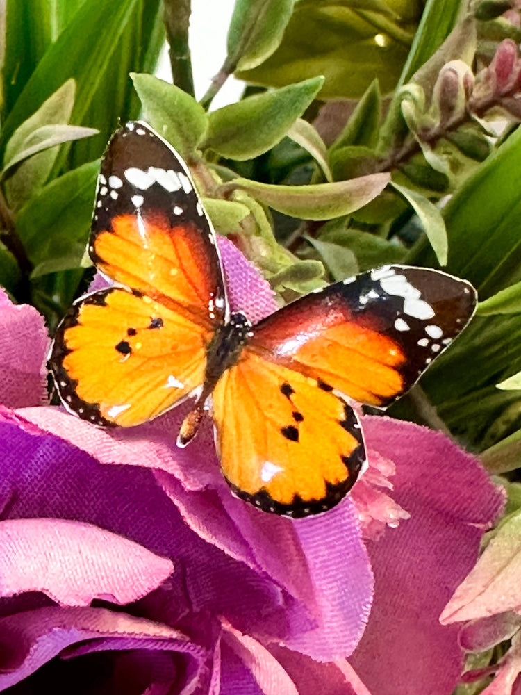 Orange Monarch Handmade tin Butterfly lapel brooch pin