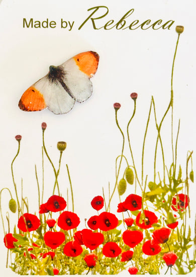 Orange tip recycled  tin butterfly pin