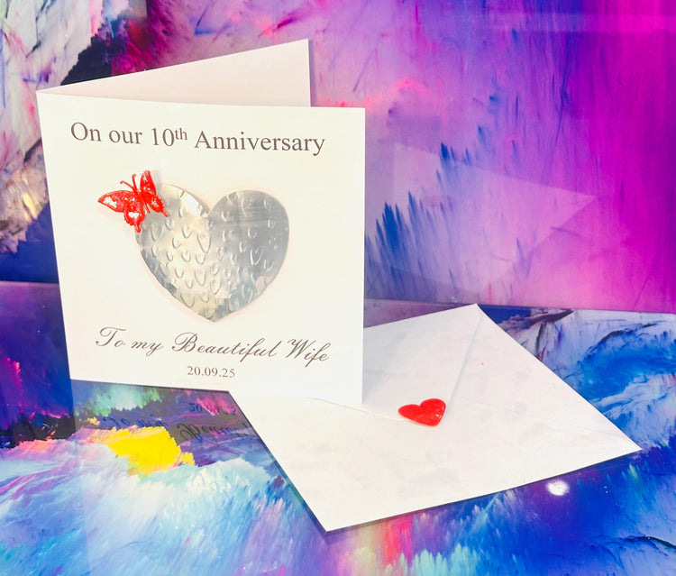 Real tin_anniversary_card handmade raised heart