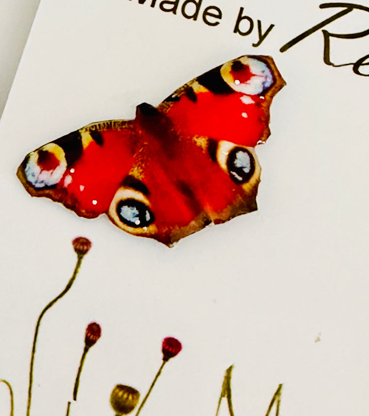 Red Peacock  butterfly brooch, lapel, pin