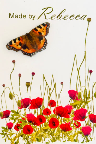 Tortoiseshell butterfly pin made from tin cans