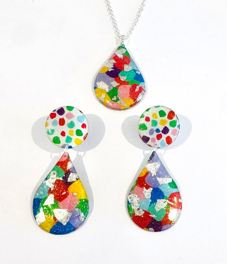 Abstract statement colourful earrings and 