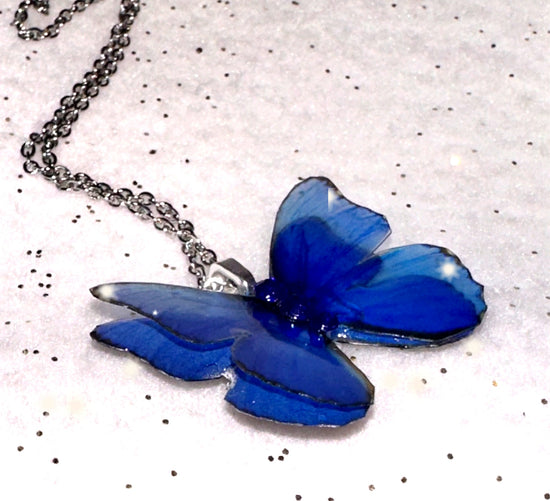 Double resin Blue Morph butterfly pendant