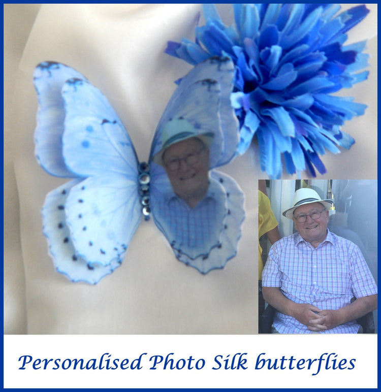 Personalised photo cotton Butterflies,hair accessory,funeral attire,for funeral flowers,hairclips bereavement.Unique personalised  keepsake