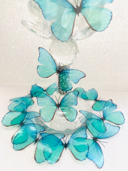 Turquoise 3d butterflies decor for candle