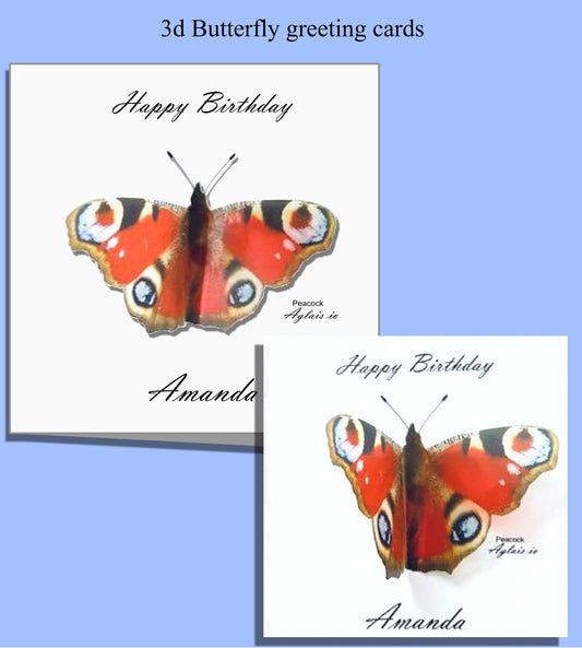 Peacock  butterfly birthday card unusual hand crafted card