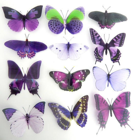 Mix of purple and lilac butterfly decorations