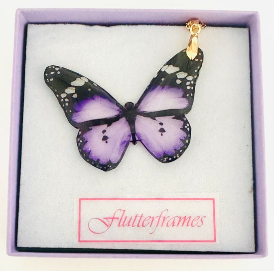 Lilac monarch butterfly resin pendant