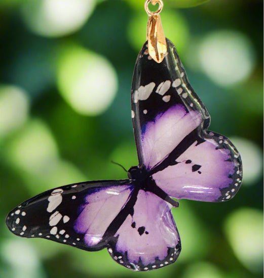 Lilac monarch life like  butterfly resin pendant