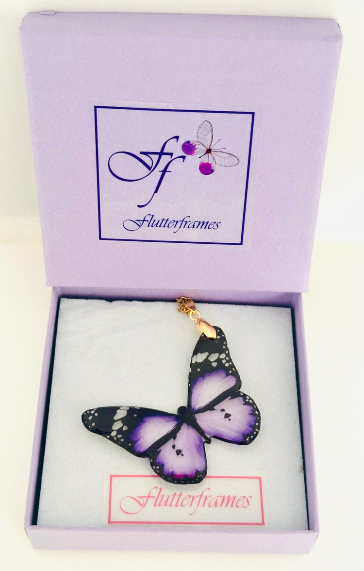 Lilac monarch butterfly resin necklace