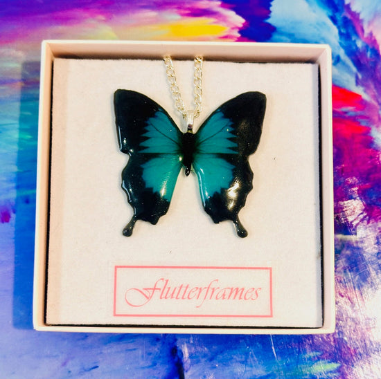 turquoise Monarch resin butterfly pendant