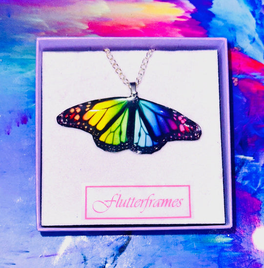 Rainbow, pride  resin butterfly pendant drag queen